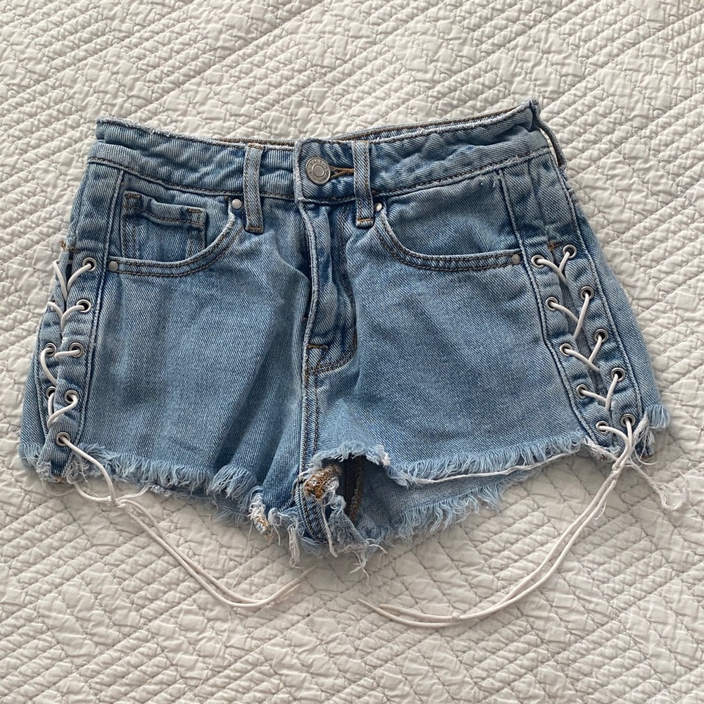 Pacsun Denim Lace-Up Women's Shorts - Light Blue High Rise Shorts